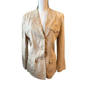 Apostrophe Beige Linen Blend Button Front Blazer Jacket